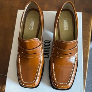 Labucq Brown Leather Heels with Polished Finish